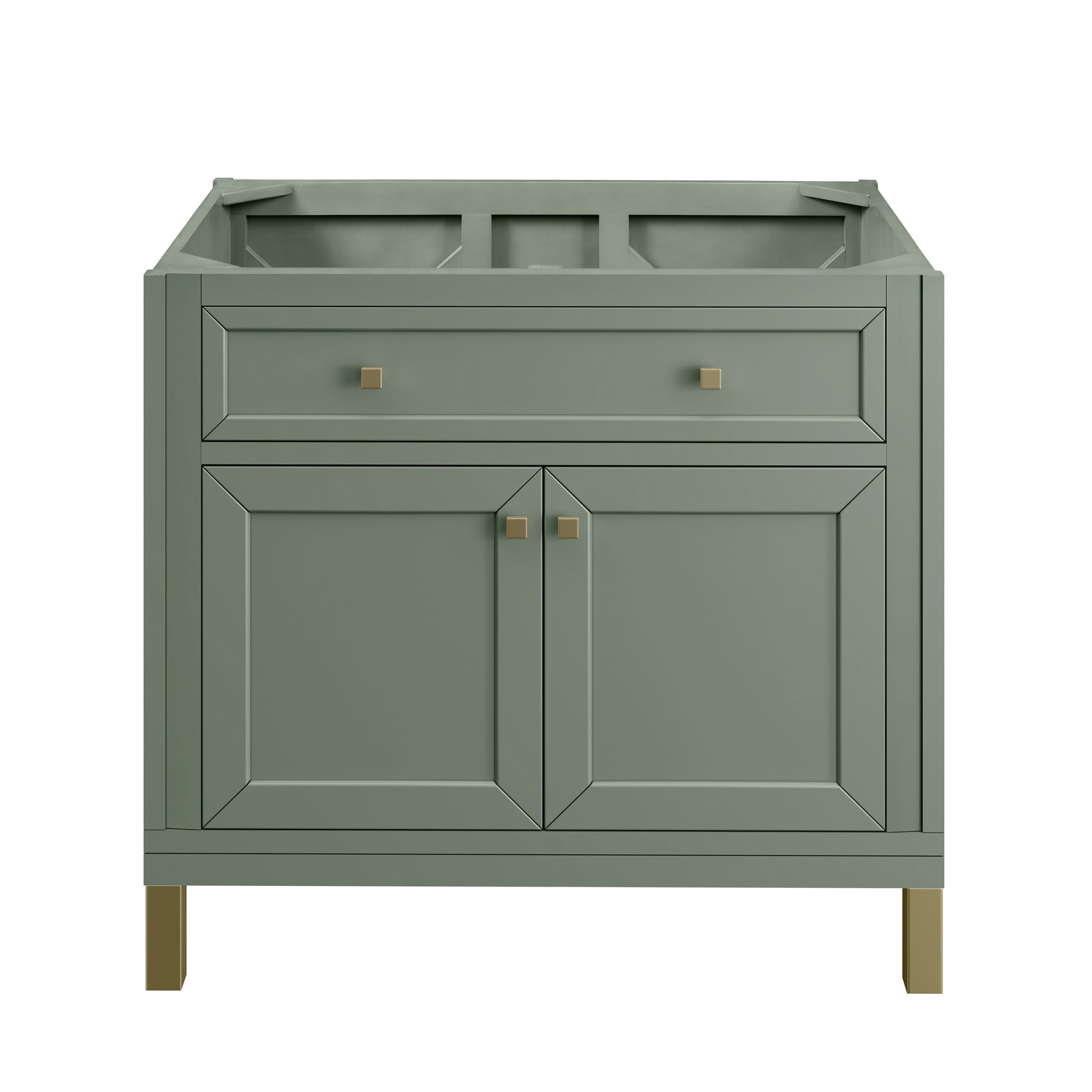 Renovate for Less Atlanta Chicago 36" Single Vanity, Smokey Celadon, w/ Single Hole 3CM White Zeus Silestone® Top & Backsplash