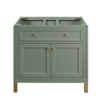 Renovate for Less Atlanta Chicago 36" Single Vanity, Smokey Celadon, w/ Single Hole 3CM White Zeus Silestone® Top & Backsplash