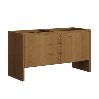 Renovate for Less Atlanta Hudson 60" Double Vanity, Honey Oak w/ 3 CM Carrara Marble Top