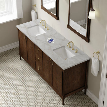 Kinnsden 72" Double Vanity, Sable Oak w/ 3 CM Victorian Silver Silestone Top w/FreePower Wireless Charger