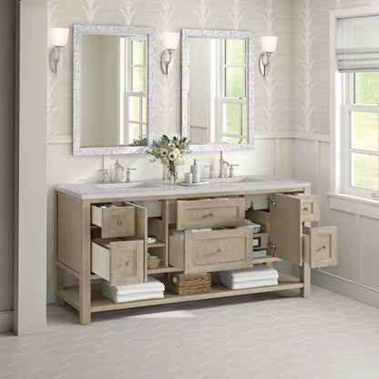 Breckenridge 72" Double Vanity, Whitewashed Oak w/ 3 CM Eternal Jasmine Pearl Silestone Top w/FreePower Wireless Charger