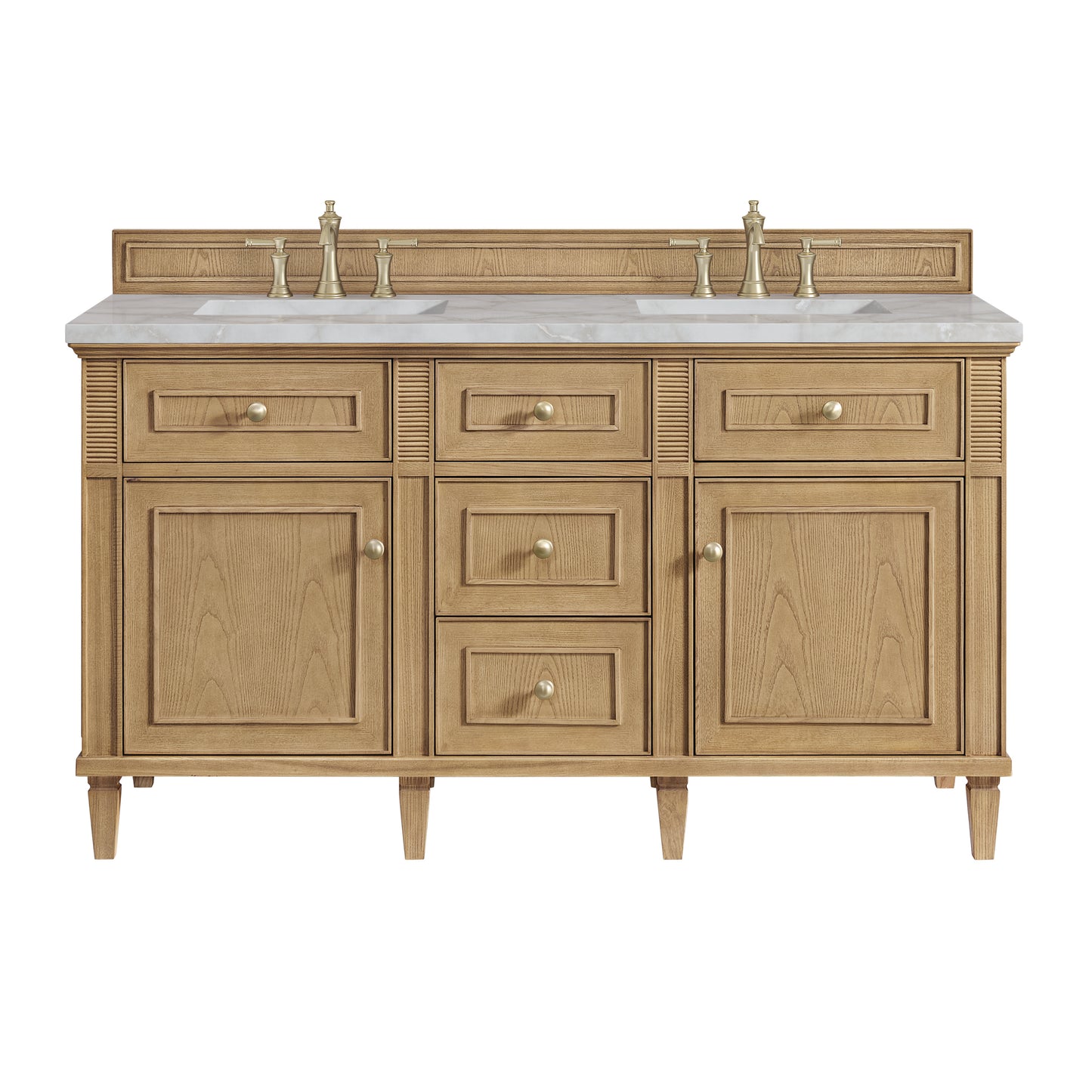 Renovate for Less Atlanta Lorelai 60" Double Vanity, Light Natural Oak w/ 3 CM Victorian Silver Silestone Top w/FreePower Wireless Charger