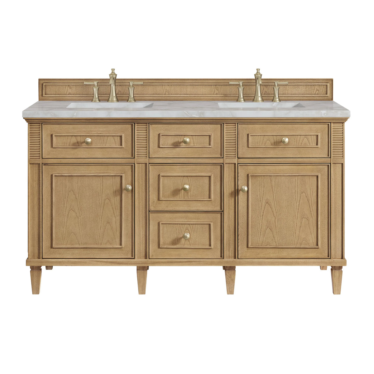 Lorelai 60" Double Vanity, Light Natural Oak w/ 3 CM Victorian Silver Silestone Top w/FreePower Wireless Charger