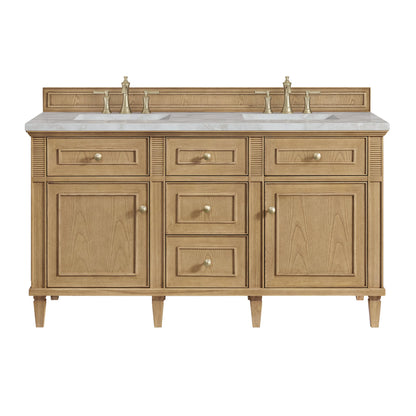 Lorelai 60" Double Vanity, Light Natural Oak w/ 3 CM Victorian Silver Silestone Top w/FreePower Wireless Charger