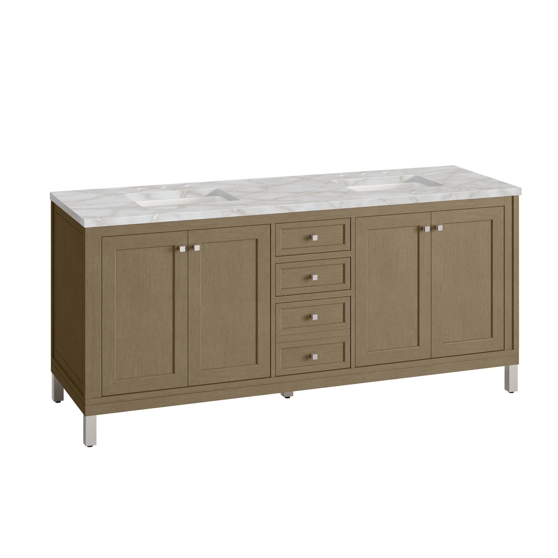 Renovate for Less Atlanta Chicago 72" Double Vanity, Walnut Whisper, w/ 3 CM Victorian Silver Silestone® Top