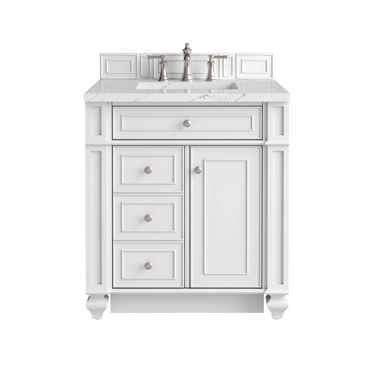 Bristol 30" Single Vanity, Bright White w/ 3 CM Ethereal Noctis Silestone Top