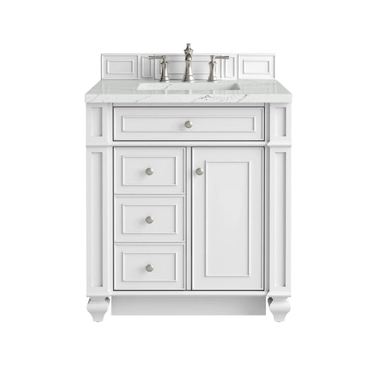 Bristol 30" Single Vanity, Bright White w/ 3 CM Ethereal Noctis Silestone Top