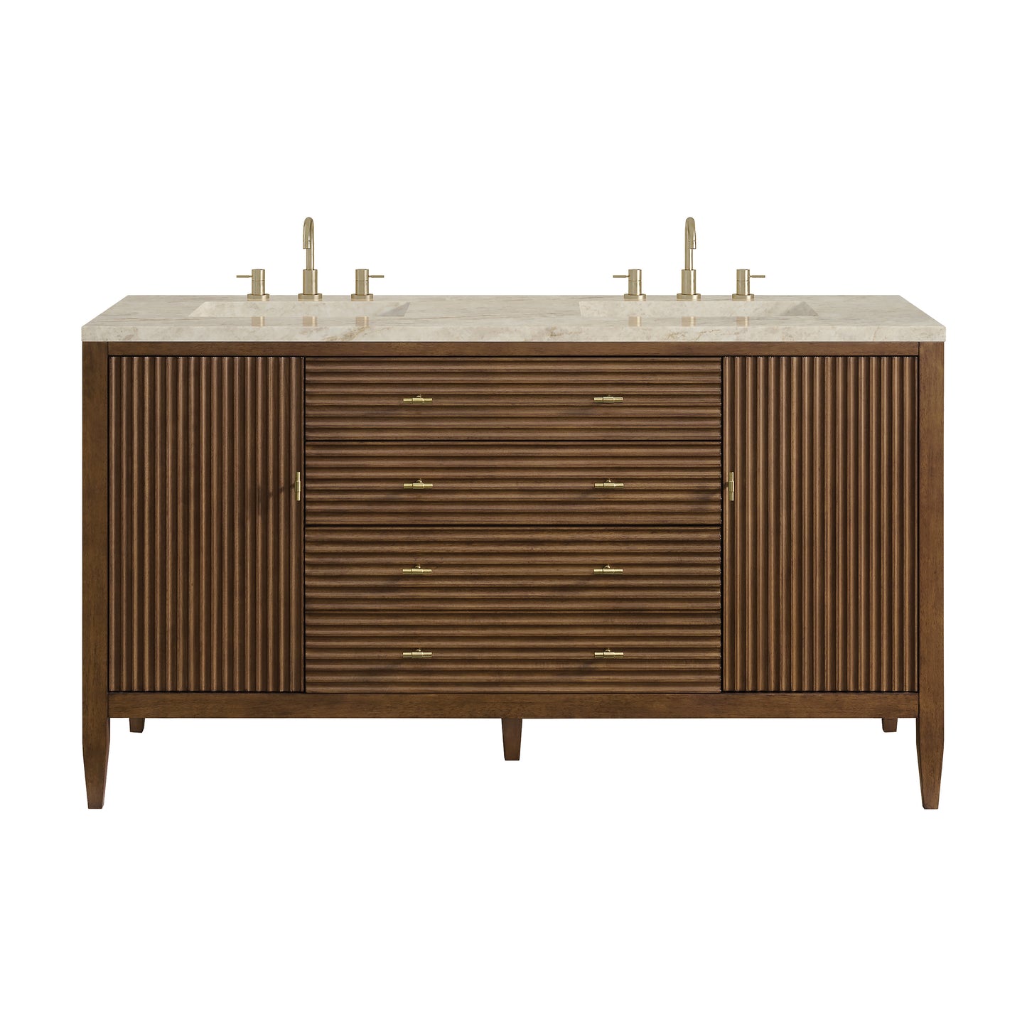 Renovate for Less Atlanta Myrrin 60" Double Vanity, Mid Century Walnut, w/ 3 CM Tajnar Eclos Top