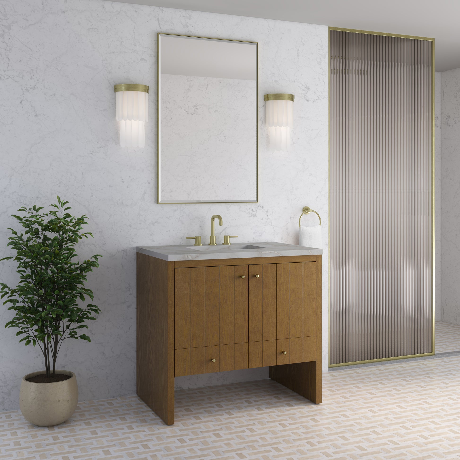 Renovate for Less Atlanta Hudson 36" Single Vanity, Honey Oak w/ 3 CM Victorian Silver Silestone Top