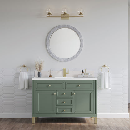 Renovate for Less Atlanta Chicago 48" Single Vanity, Smokey Celadon, w/ Single Hole 3CM White Zeus Silestone® Top & Backsplash