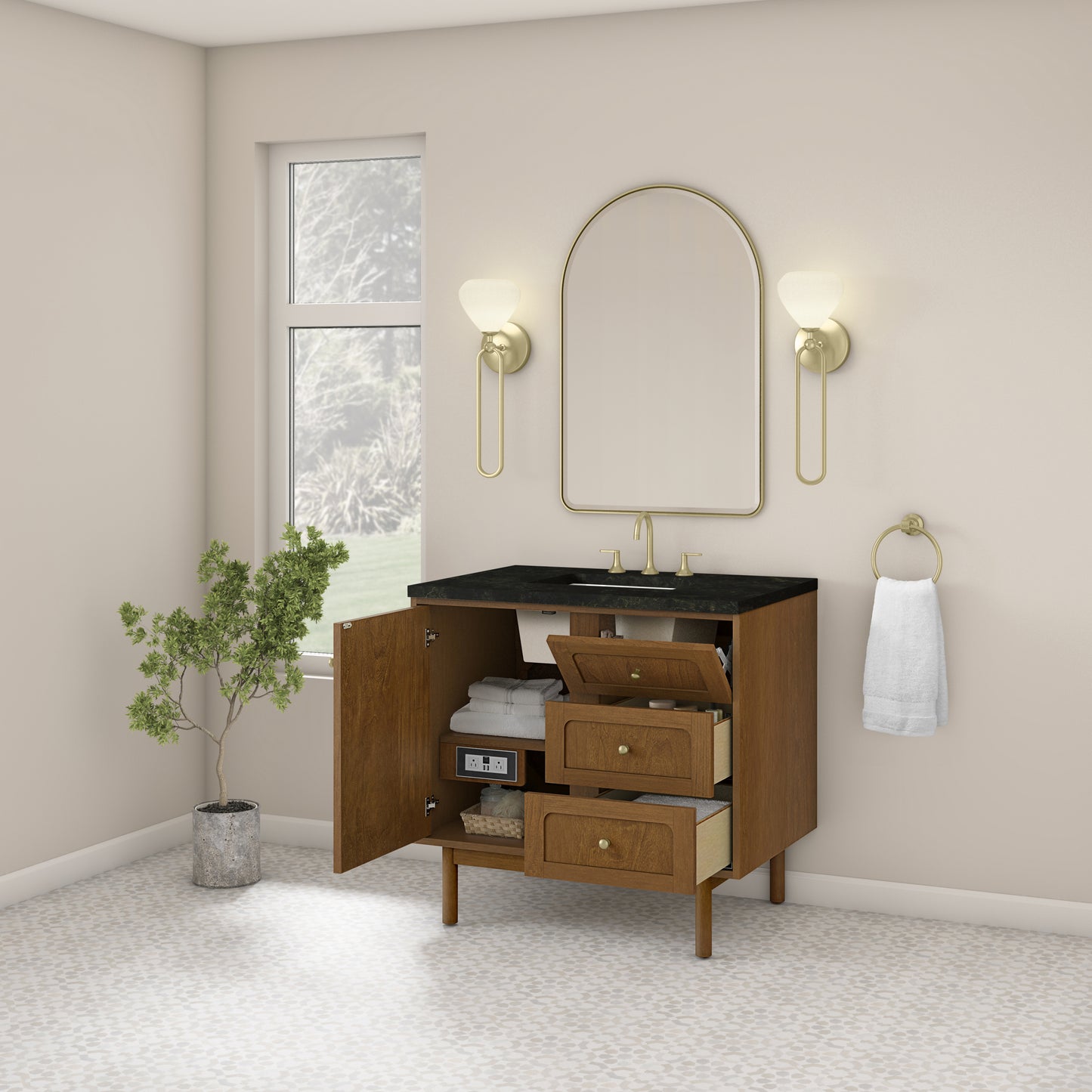 Renovate for Less Atlanta Laurent 36" Single Vanity, Honey Oak w/ 3 CM Phantome Eclos Top