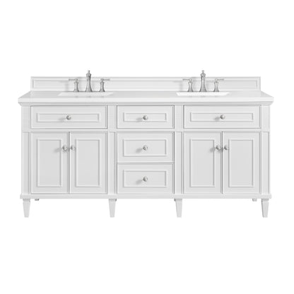 Renovate for Less Atlanta Lorelai 72" Double Vanity, Bright White w/ 3 CM White Zeus Silestone Top
