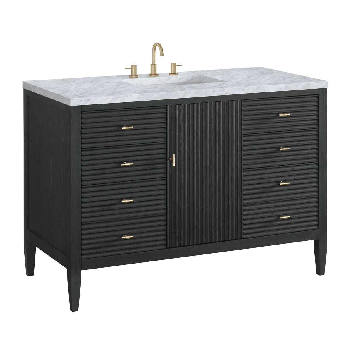 Myrrin 48" Single Vanity, Carbon Oak w/ 3 CM Carrara White Marble Top