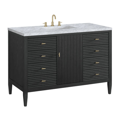 Myrrin 48" Single Vanity, Carbon Oak w/ 3 CM Carrara White Marble Top