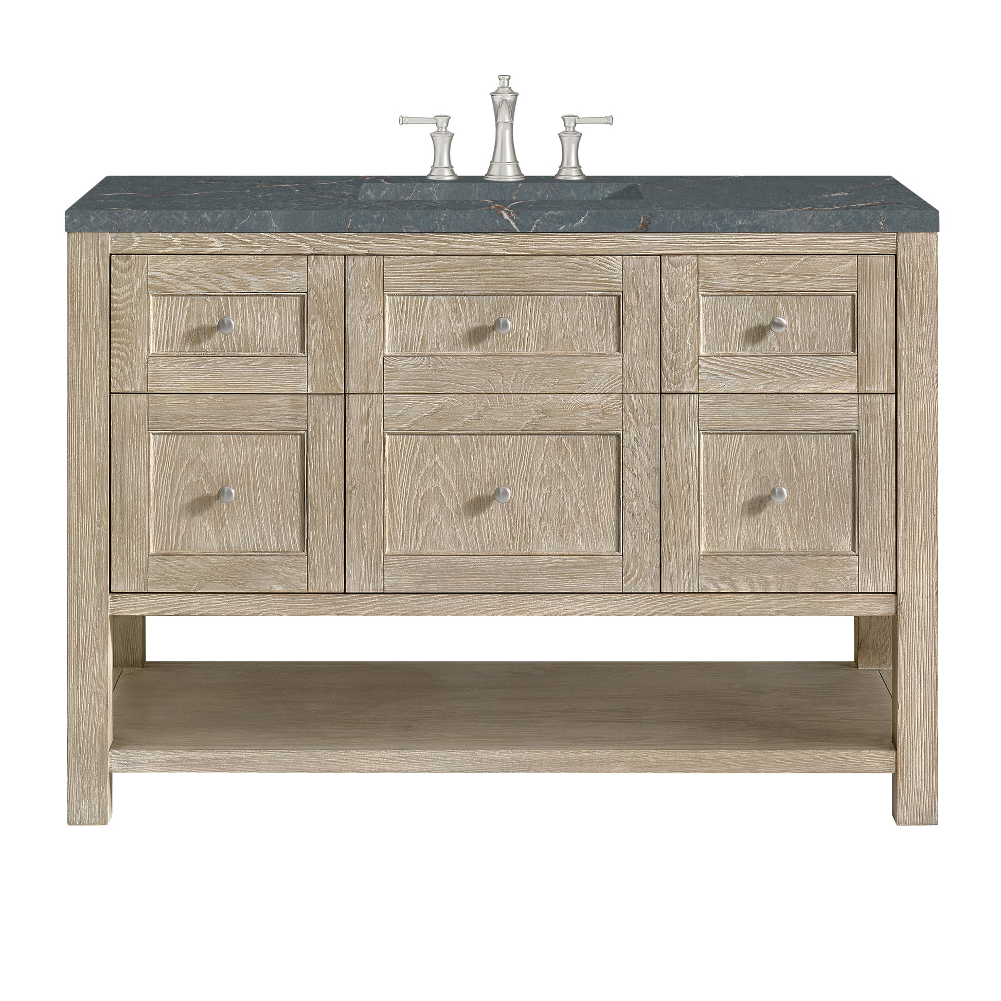 Renovate for Less Atlanta Breckenridge 48" Single Vanity, Whitewashed Oak w/ 3 CM Parisien Bleu Silestone Top