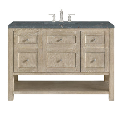 Renovate for Less Atlanta Breckenridge 48" Single Vanity, Whitewashed Oak w/ 3 CM Parisien Bleu Silestone Top