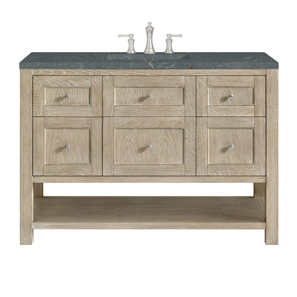 Breckenridge 48" Single Vanity, Whitewashed Oak w/ 3 CM Parisien Bleu Silestone Top