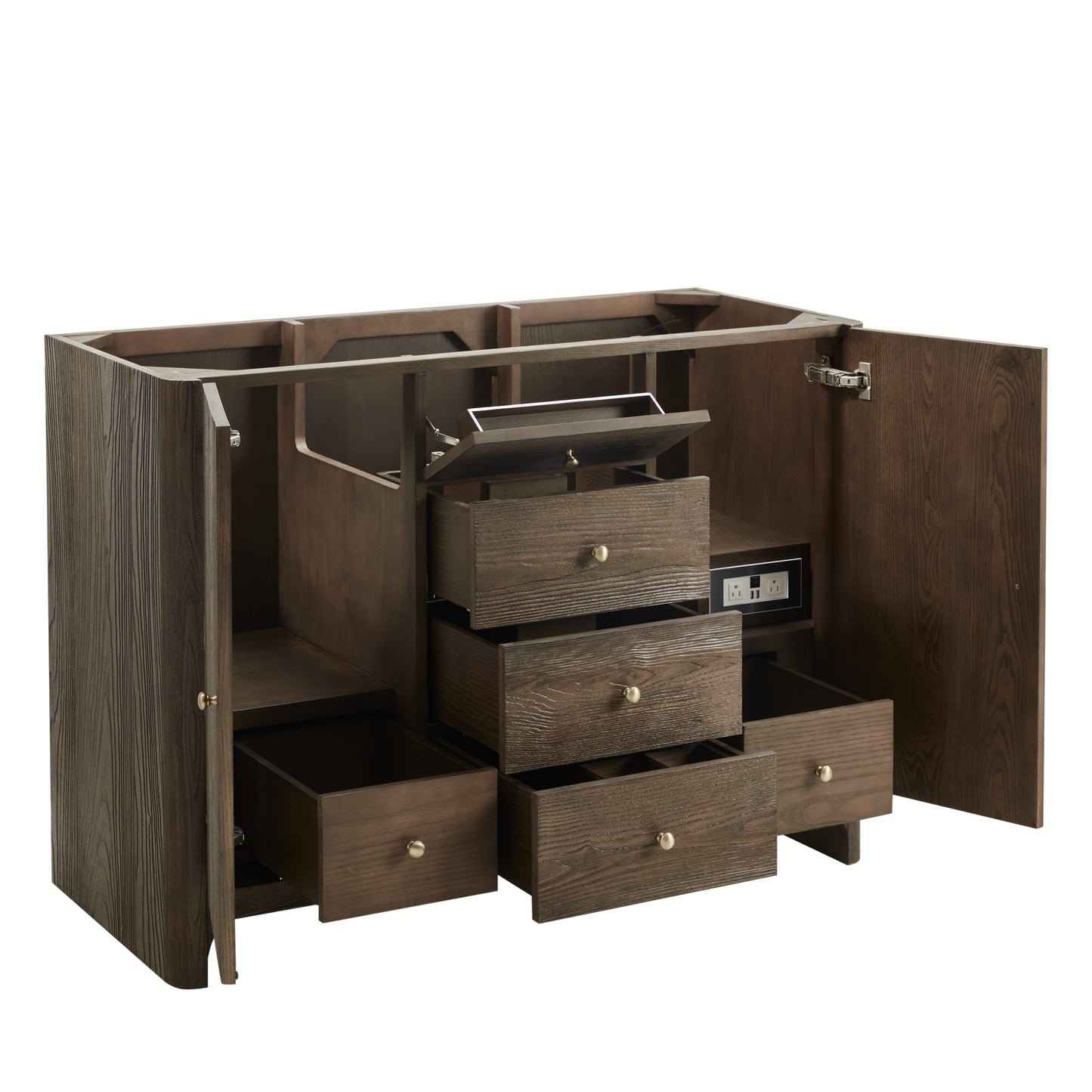 Renovate for Less Atlanta Gracyn 48" Single Vanity, Sable, w/ 3 CM Victorian Silver Silestone Top w/ FreePower Wireless Charger
