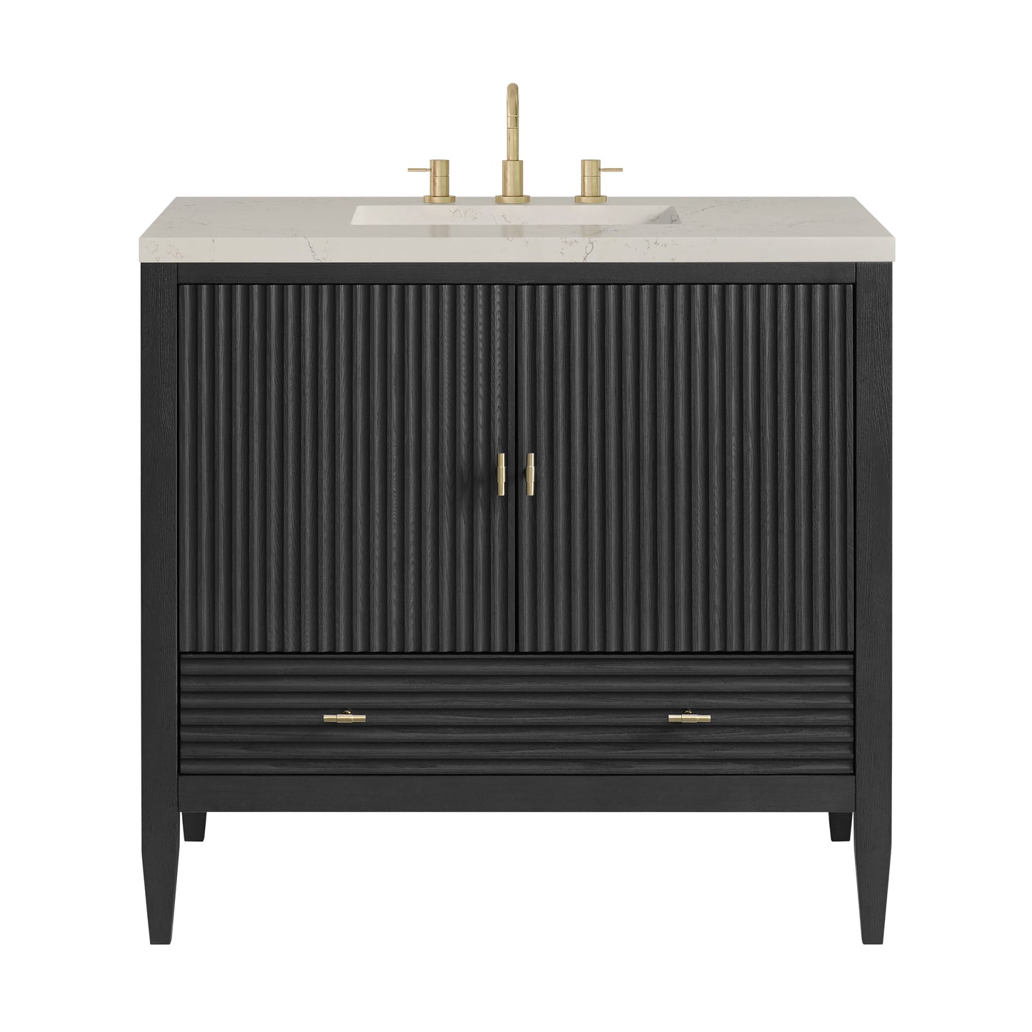 Renovate for Less Atlanta Myrrin 36" Vanity, Carbon Oak, w/ 3 CM Siberian Silestone Top