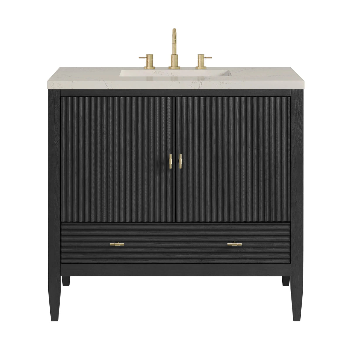 Myrrin 36" Vanity, Carbon Oak, w/ 3 CM Siberian Silestone Top