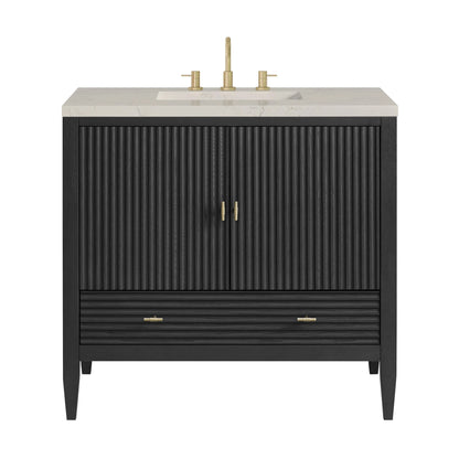 Myrrin 36" Vanity, Carbon Oak, w/ 3 CM Siberian Silestone Top