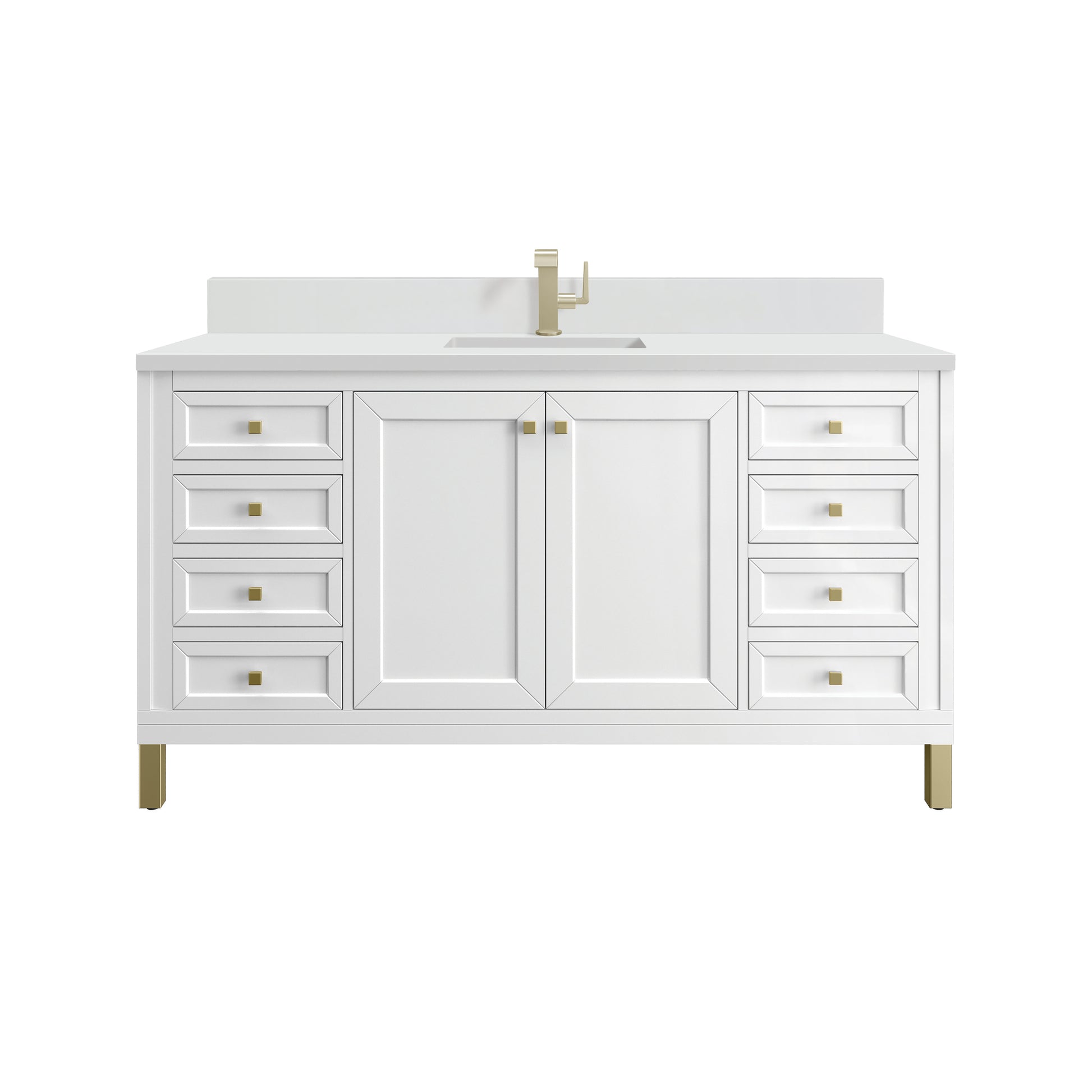 Renovate for Less Atlanta Chicago 60" Single Vanity, Glossy White, w/ Single Hole 3CM White Zeus Silestone® Top & Backsplash