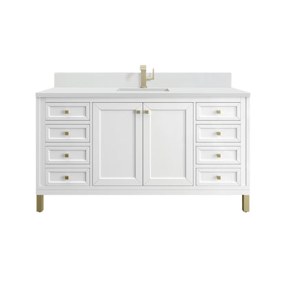 Renovate for Less Atlanta Chicago 60" Single Vanity, Glossy White, w/ Single Hole 3CM White Zeus Silestone® Top & Backsplash