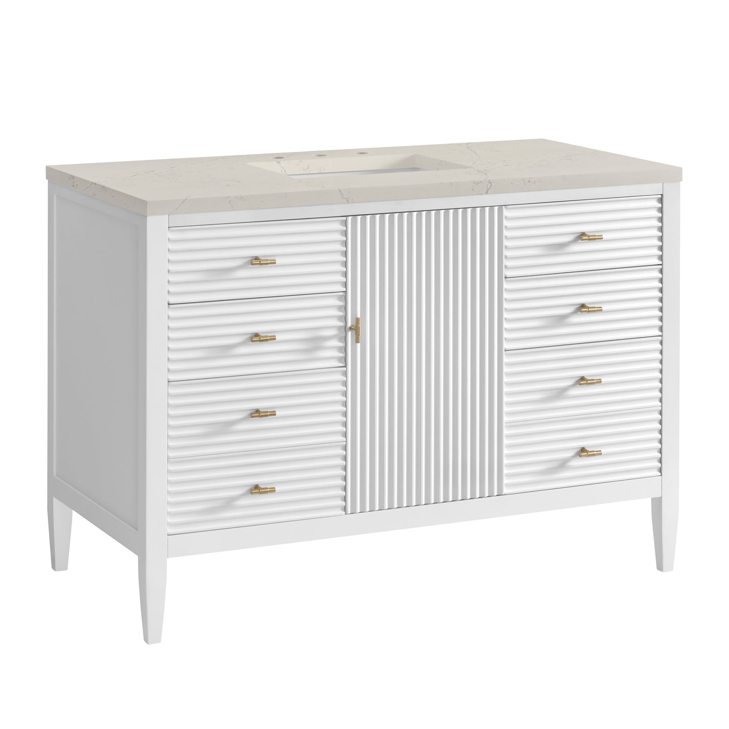 Renovate for Less Atlanta Myrrin 48" Single Vanity, Bright White, w/ 3 CM Siberian Silestone Top