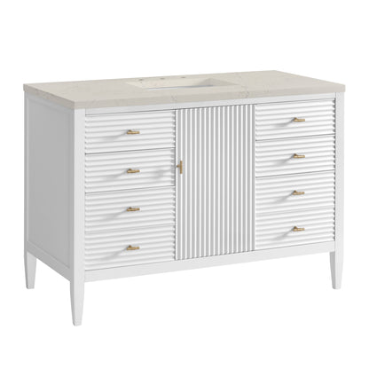 Renovate for Less Atlanta Myrrin 48" Single Vanity, Bright White, w/ 3 CM Siberian Silestone Top