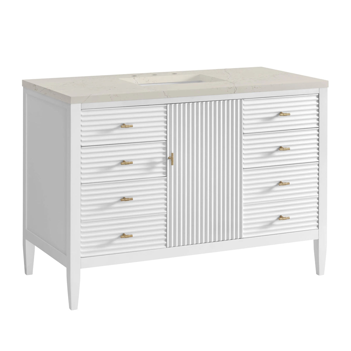 Myrrin 48" Single Vanity, Bright White, w/ 3 CM Siberian Silestone Top