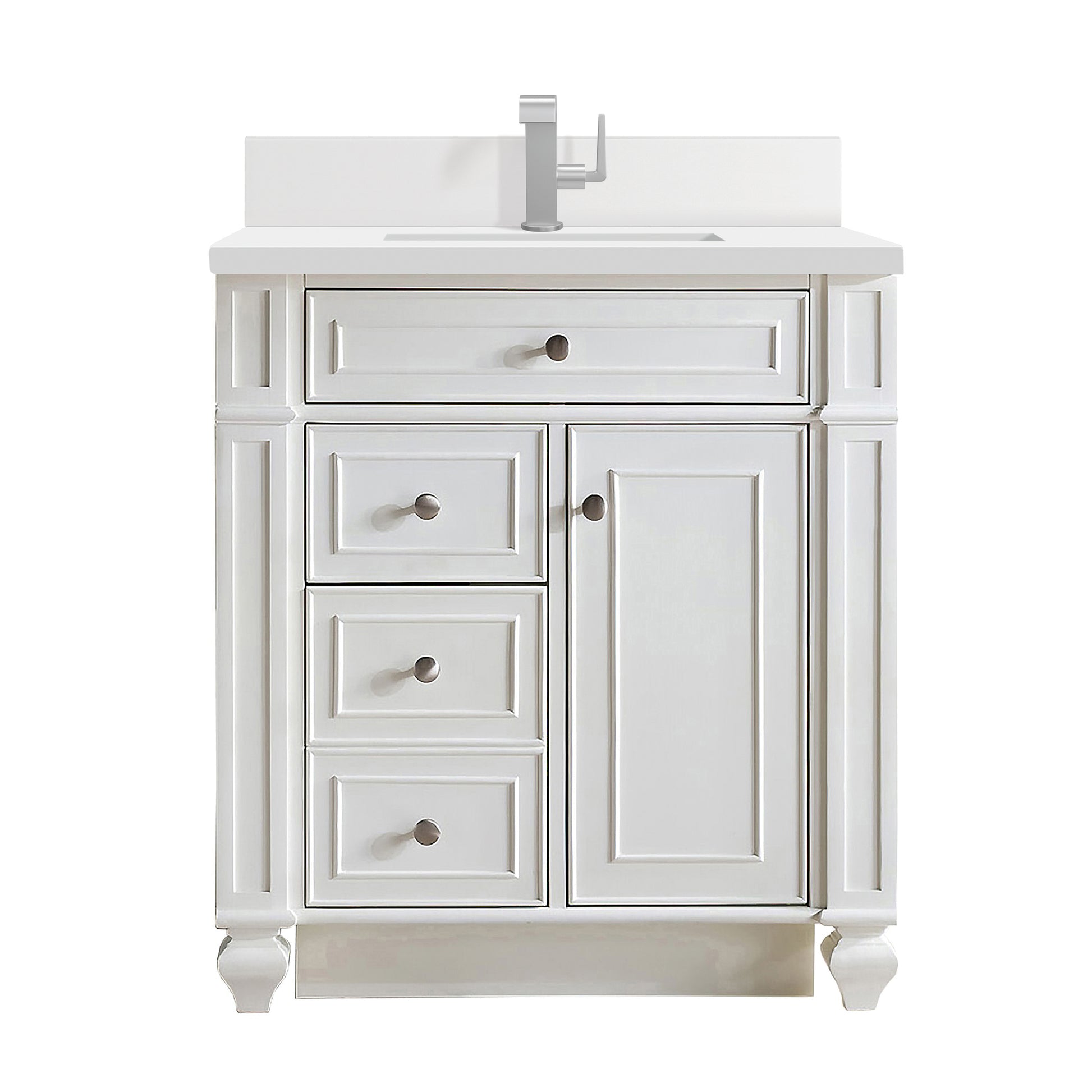 Renovate for Less Atlanta Bristol 30" Single Vanity, Bright White w/ Single Hole 3 CM White Zeus Silestone Top & Backsplash