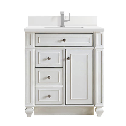 Renovate for Less Atlanta Bristol 30" Single Vanity, Bright White w/ Single Hole 3 CM White Zeus Silestone Top & Backsplash