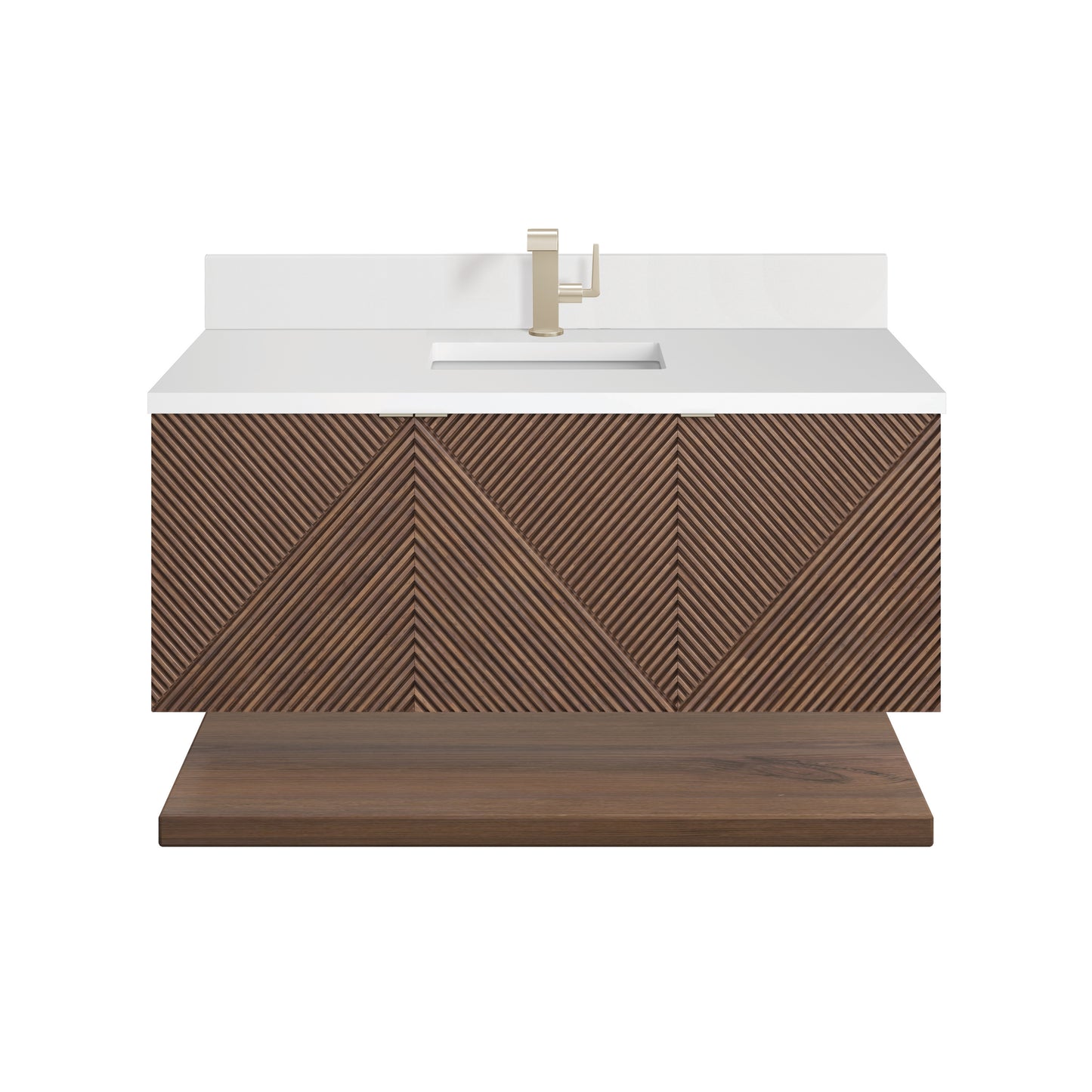 Renovate for Less Atlanta Marcello 48" Single Vanity, Chestnut w/ Single Hole 3 CM White Zeus Silestone Top & Backsplash