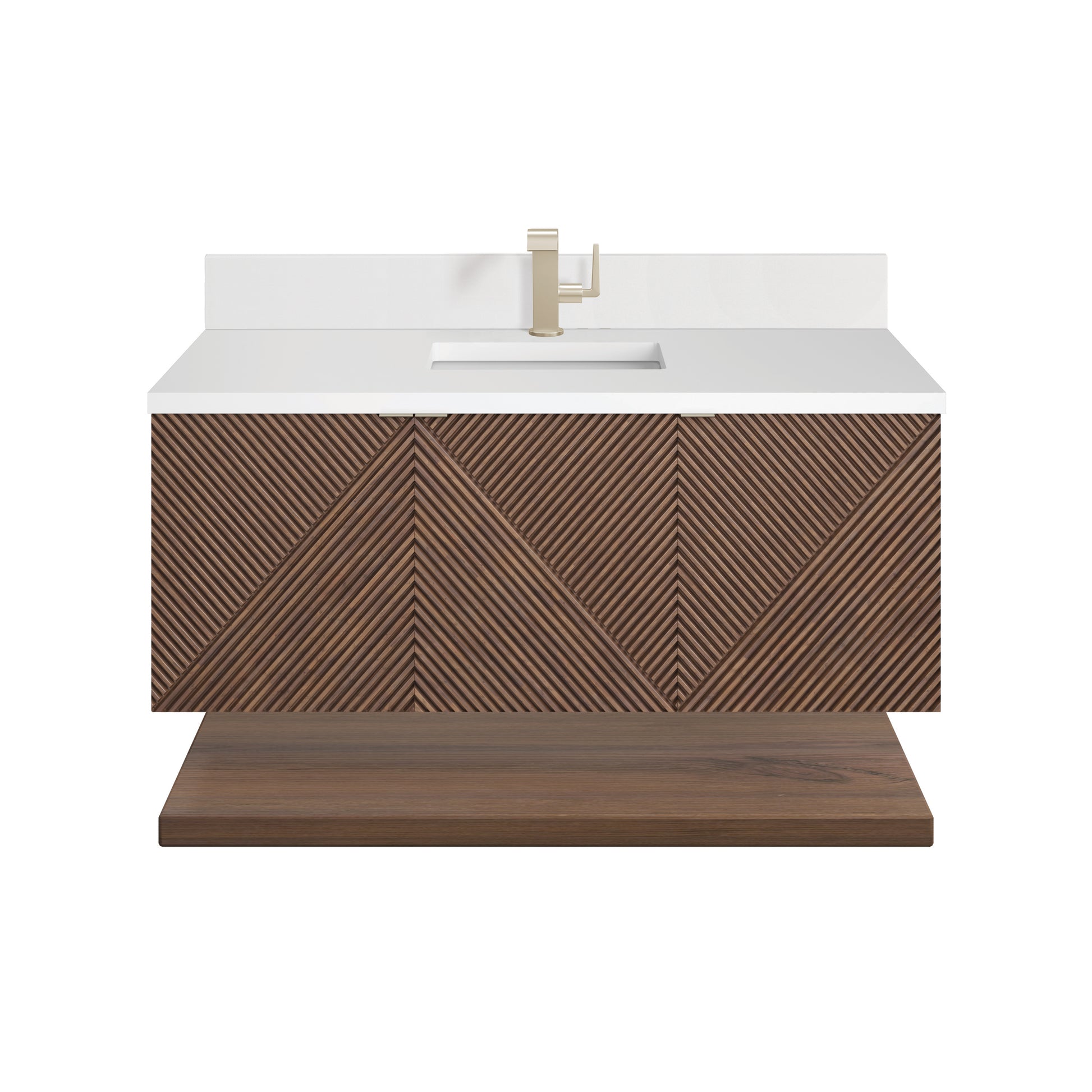 Renovate for Less Atlanta Marcello 48" Single Vanity, Chestnut w/ Single Hole 3 CM White Zeus Silestone Top & Backsplash
