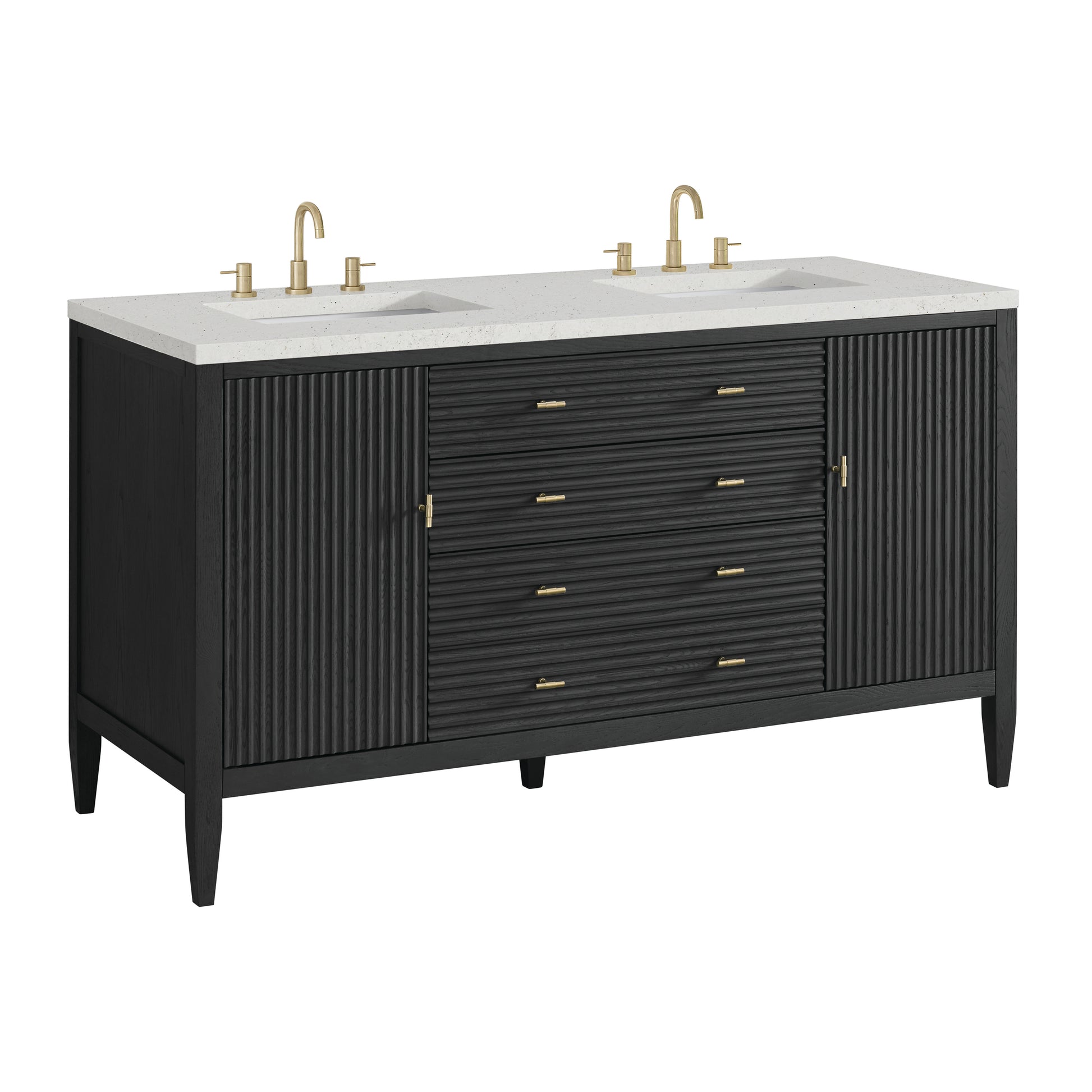 Renovate for Less Atlanta Myrrin 60" Double Vanity, Carbon Oak w/ 3 CM Lime Delight Silestone Top