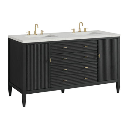 Renovate for Less Atlanta Myrrin 60" Double Vanity, Carbon Oak w/ 3 CM Lime Delight Silestone Top