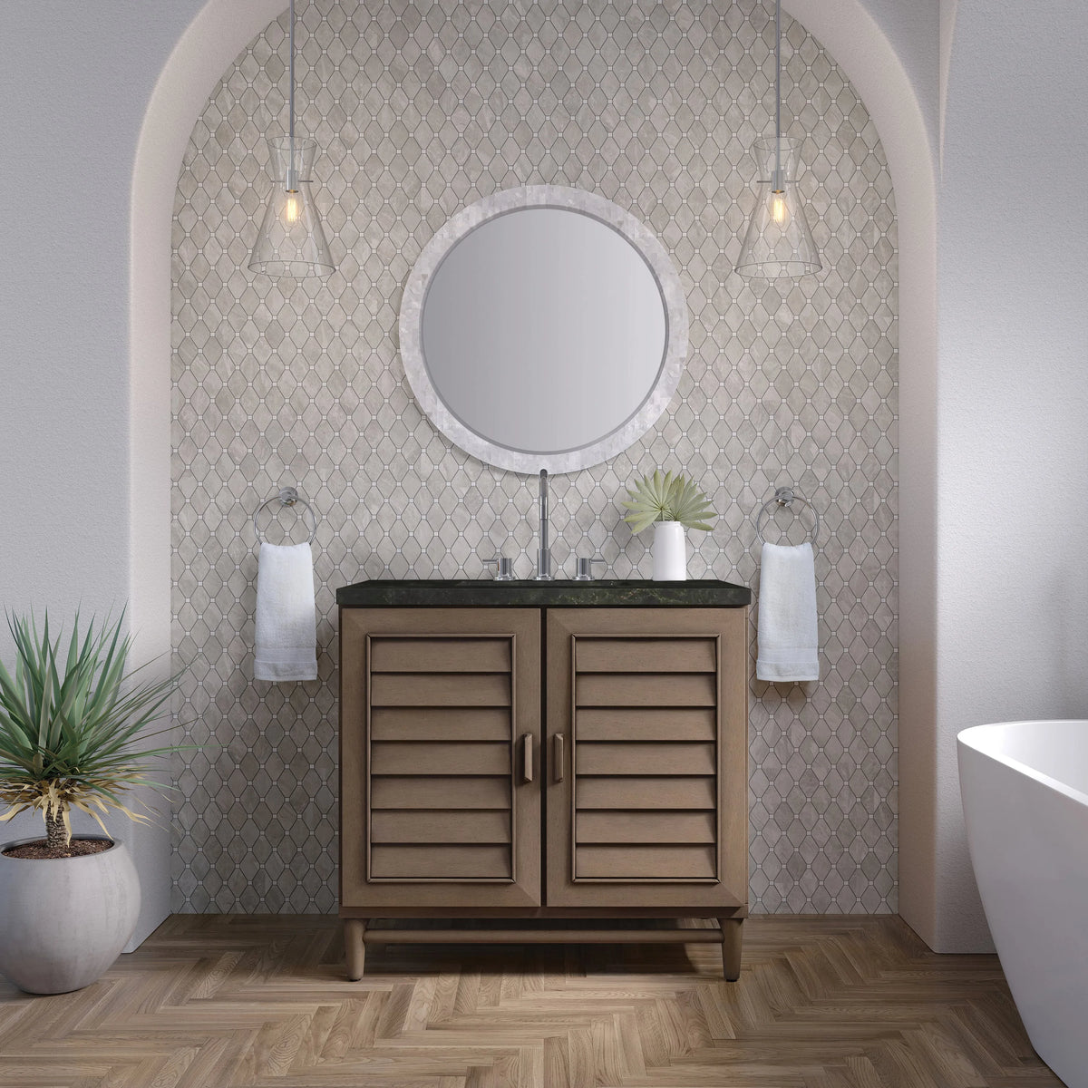 Portland 36" Single Vanity, Whitewashed Walnut, w/ 3 CM Phantome Eclos Top