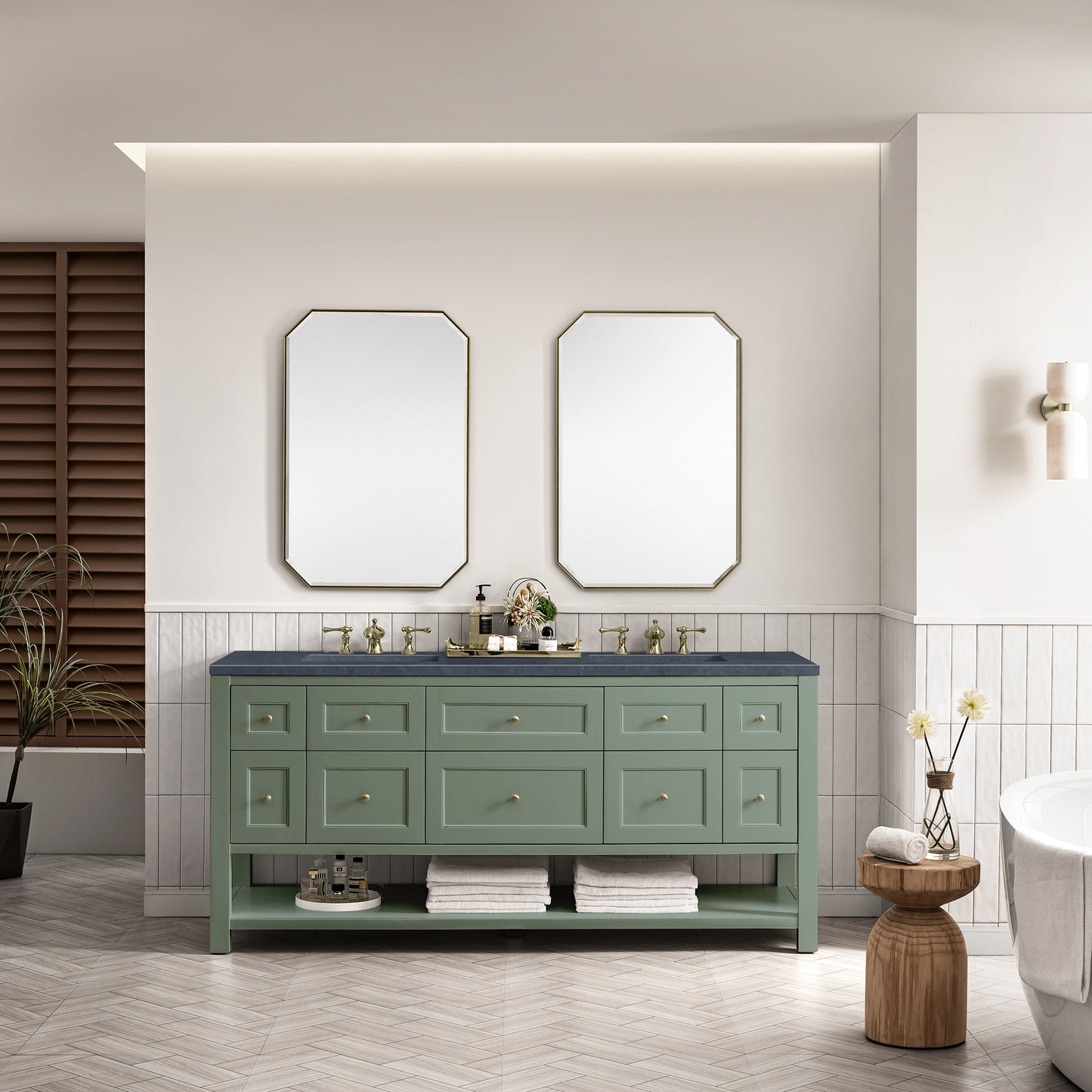 Renovate for Less Atlanta Breckenridge 72" Double Vanity, Smokey Celadon w/ 3 CM Charcoal Soapstone Top