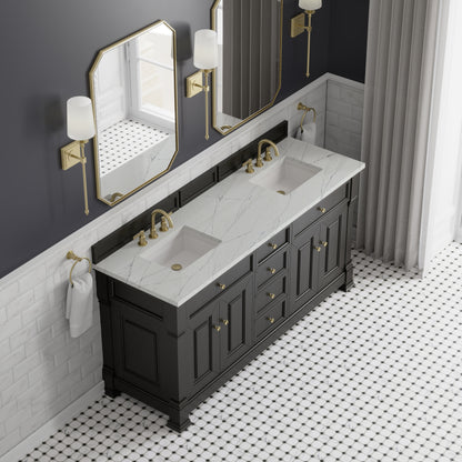 Renovate for Less Atlanta Brookfield 72" Double Vanity, Black Onyx w/ 3 CM Ethereal Noctis Silestone Top w/ FreePower Wireless Charger