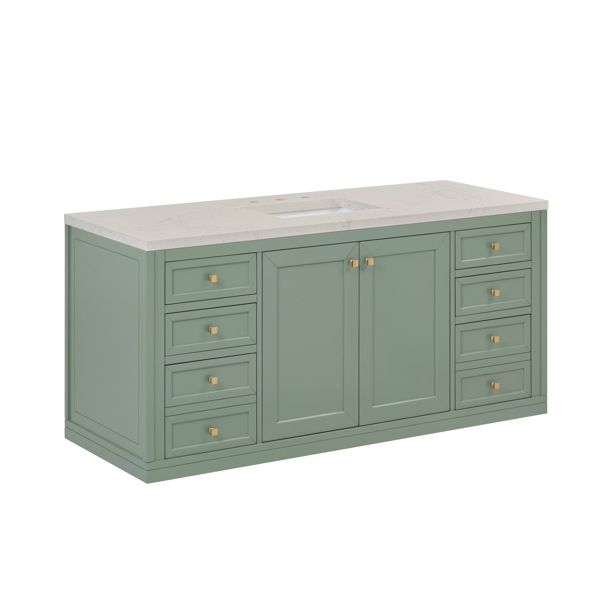 Renovate for Less Atlanta Chicago 60" Single Vanity, Smokey Celadon, w/ 3 CM Siberian Silestone Top