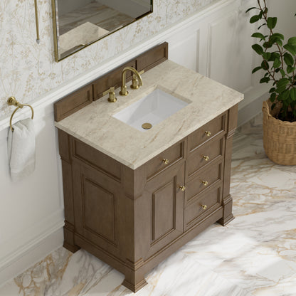 Renovate for Less Atlanta Brookfield 36" Single Vanity, Pecan, w/ 3 CM Tajnar Eclos Top