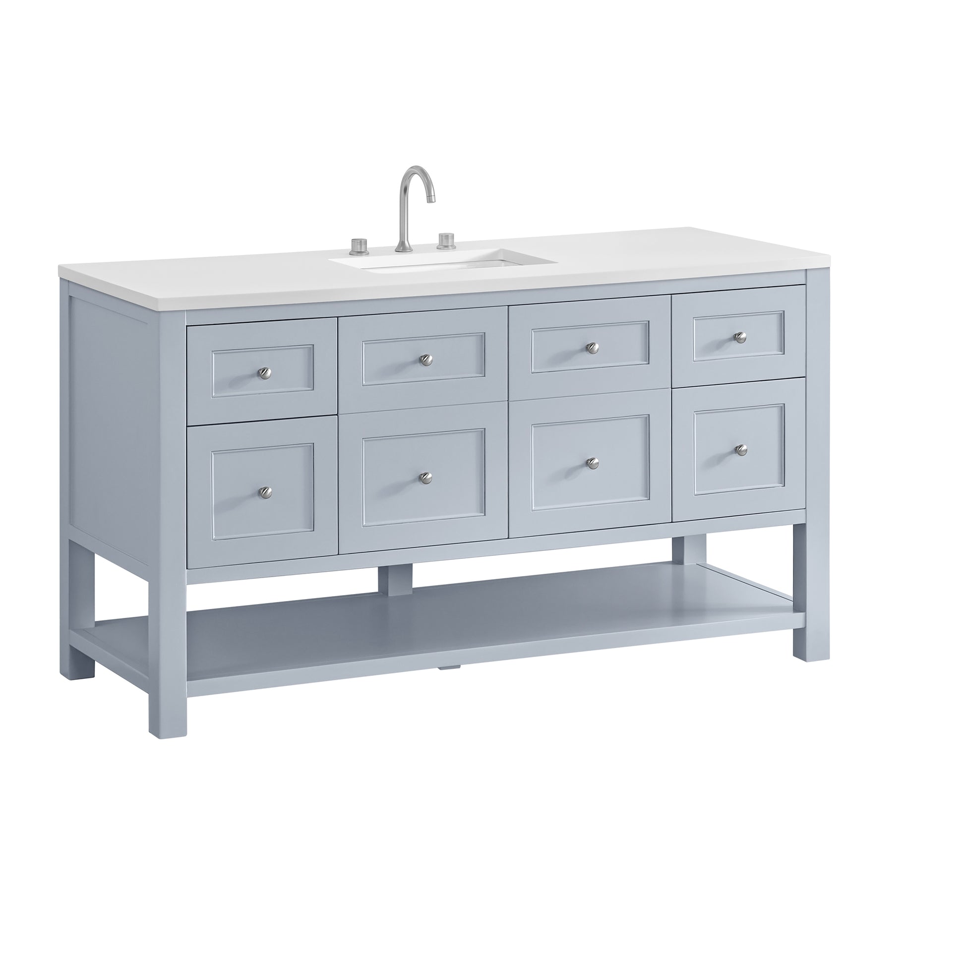 Renovate for Less Atlanta Breckenridge 60" Single Vanity, Serenity Blue, w/ 3 CM White Zeus Quartz Top