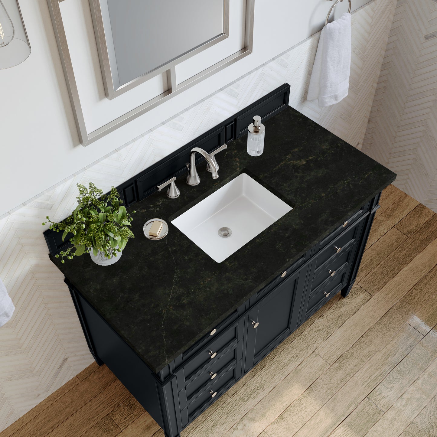 Renovate for Less Atlanta Brittany 48" Single Vanity, Black Onyx, w/ 3 CM Phantome Eclos Top