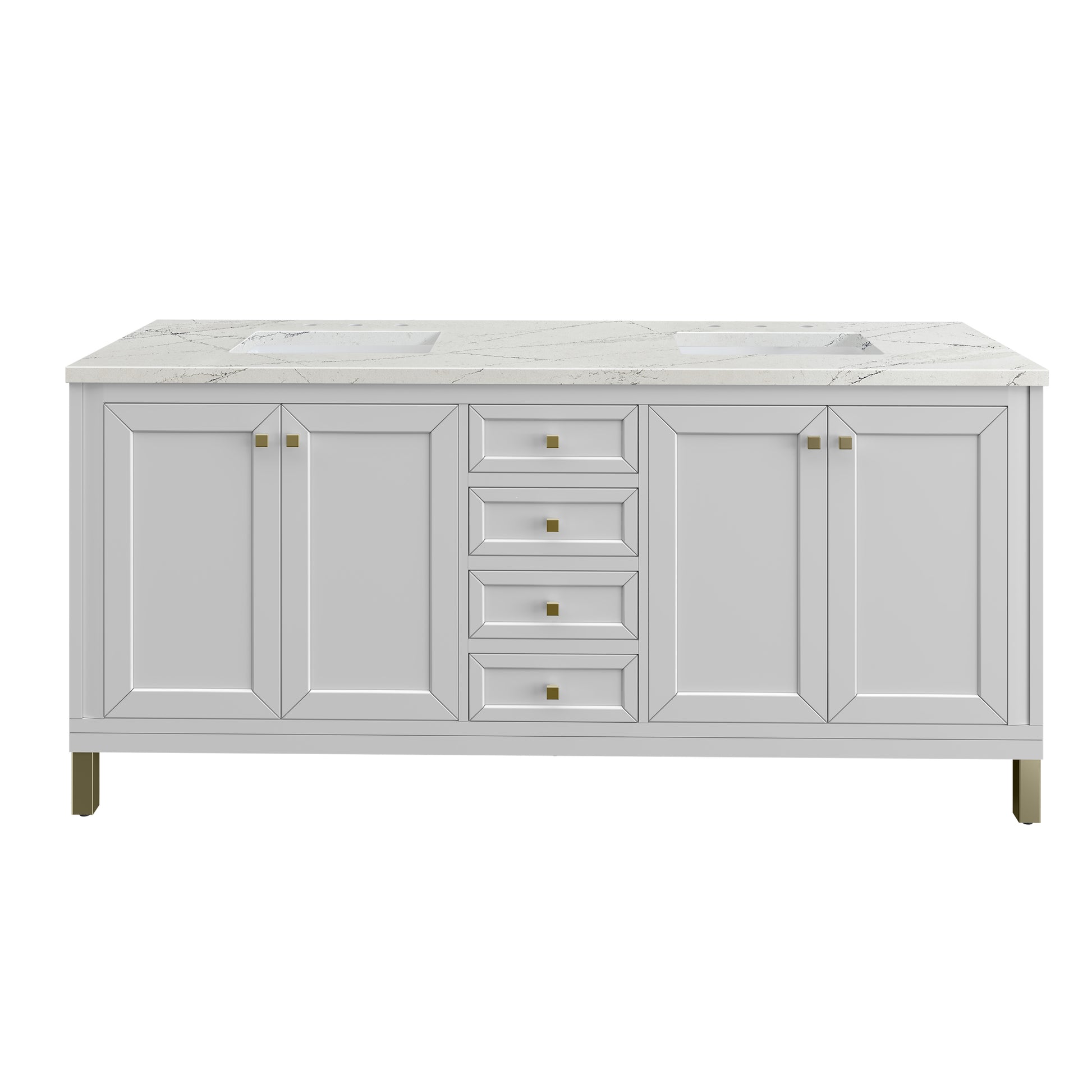 Renovate for Less Atlanta Chicago 72" Double Vanity, Glossy White, w/ 3 CM Ethereal Noctis Silestone® Top