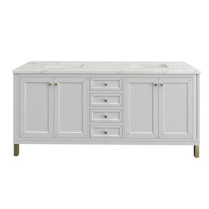 Renovate for Less Atlanta Chicago 72" Double Vanity, Glossy White, w/ 3 CM Ethereal Noctis Silestone® Top