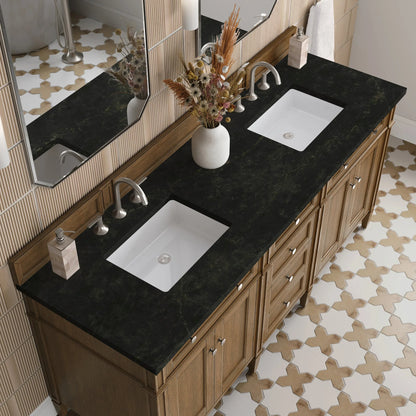 Brittany 72" Double Vanity, Saddle Brown, w/ 3 CM Phantome Eclos Top