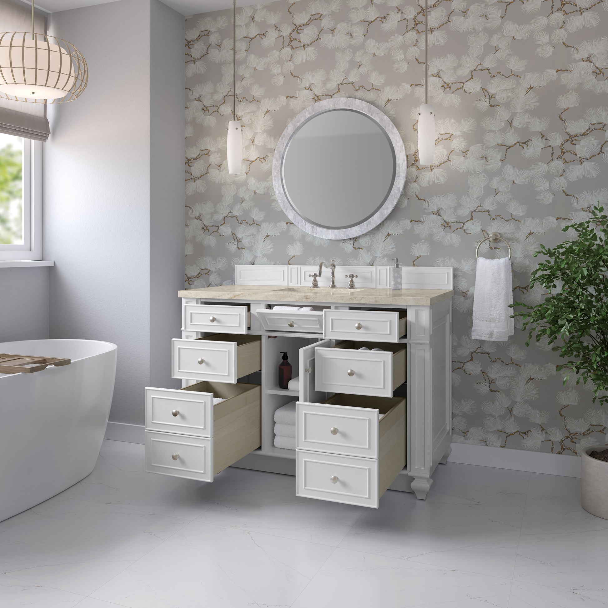 Renovate for Less Atlanta Bristol 48" Single Vanity, Bright White, w/ 3 CM Tajnar Eclos Top