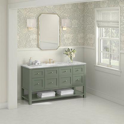 Breckenridge 60" Single Vanity, Smokey Celadon, w/ 3 CM Carrara Marble Top