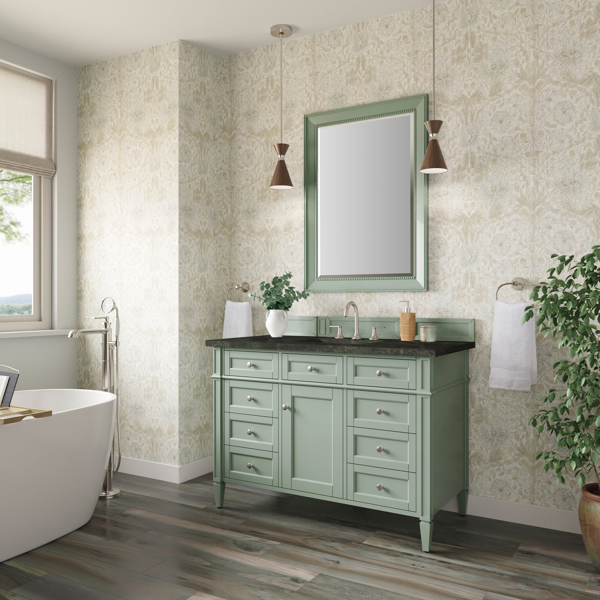 Renovate for Less Atlanta Brittany 48" Single Vanity, Sage Green, w/ 3 CM Phantome Eclos Top