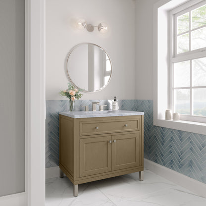 Renovate for Less Atlanta Chicago 36" Single Vanity, Walnut Whisper, w/ 3 CM Carrara Marble Top